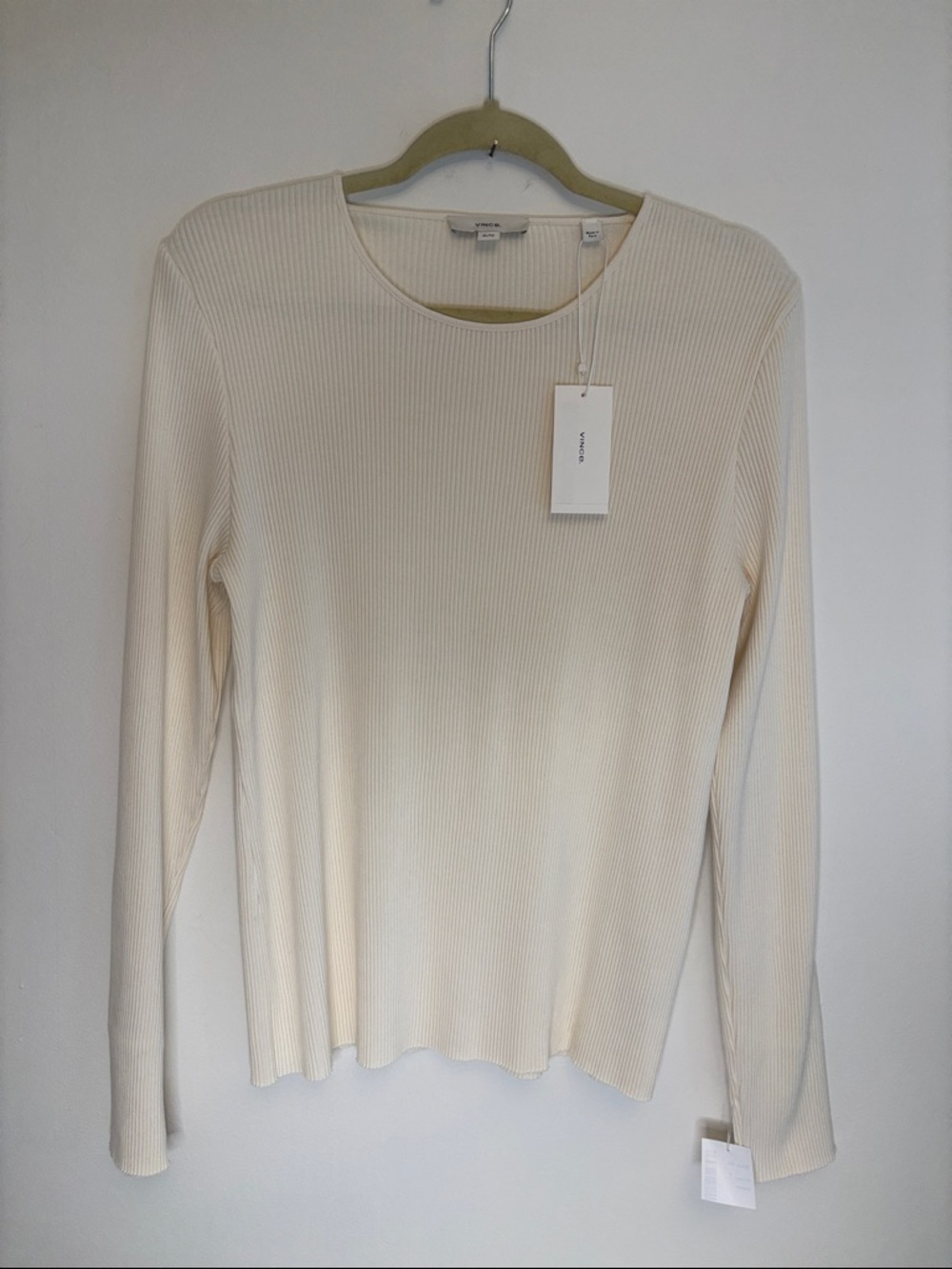 Vince Ribbed Long Sleeve Top – Cream – Size XL